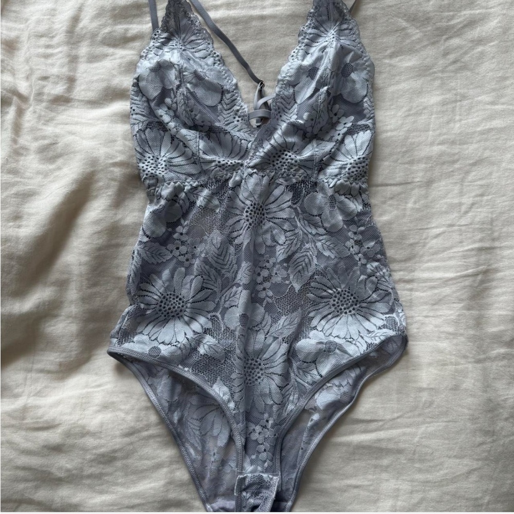 Aerie Gray/Silver Lace Bodysuit